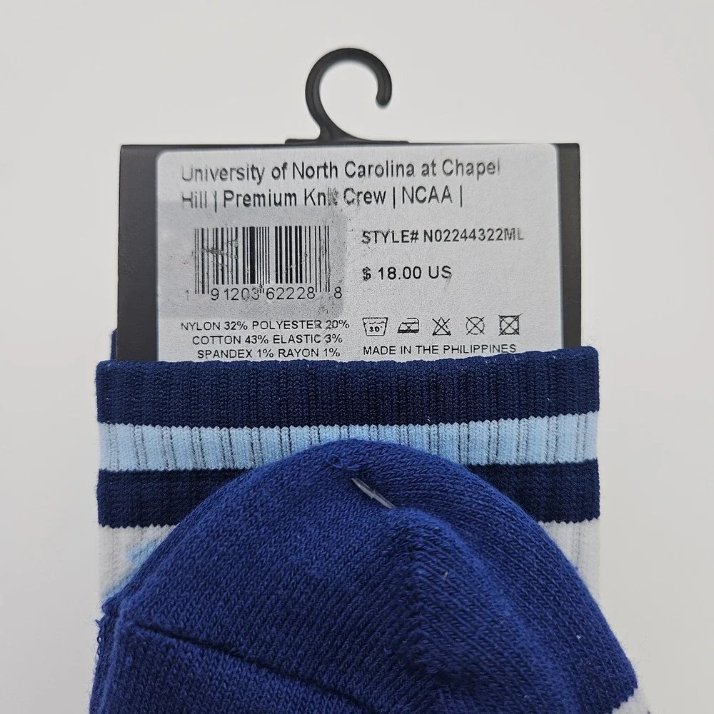 Strideline UNC Tar Heels Premium Knit Crew Socks Navy Blue White Mens 8-12 New